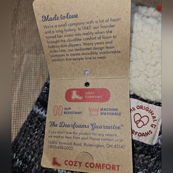 Dearfoams Slip Resistant Cable Knit Slipper Socks Sherpa Cuff Gray/Silver/Black - Picture 8 of 10